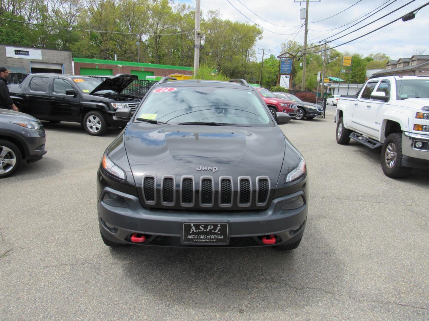 2014 BLACK /Black Jeep Cherokee Trail Hawk (1C4PJMBS0EW) , Automatic transmission, located at 215 Milton St, Dedham, MA, 02026, (781) 329-5144, 42.241905, -71.157295 - This nice compact SUV is in excellent condition.Runs like new. All ASPI Motor Cars vehicles are fully serviced before they are delivered to assure the highest quality used vehicles. Comes with a 3/3 warranty included in the price. Call for details. Prices on all vehicles do not include $299.95 - Photo#1